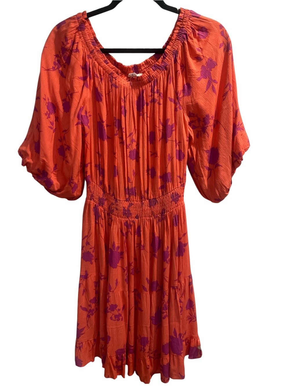 easel Coral Midi Dress with Purple Floral Print - Picture 3 of 9